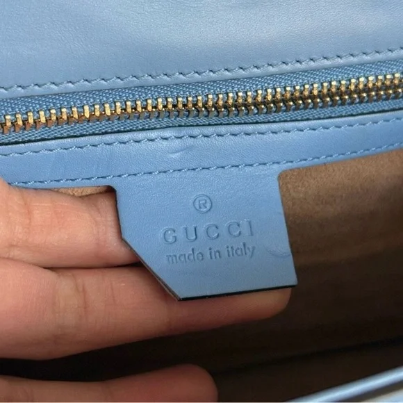 Gucci Sylvie Light Blue Crossbody Bag with Red and Gold Details - Picture 10 of 16
